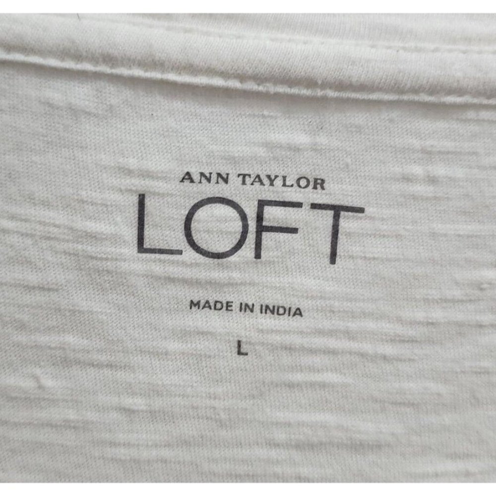 Ann Taylor LOFT Women's Long Sleeve Knit Tee Shirt Top Fabric Stripes White Sz L - Picture 4 of 7